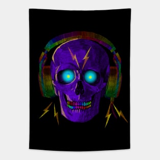 SKULL WITH HEADPHONES AND RAINBOW TEETH Tapestry