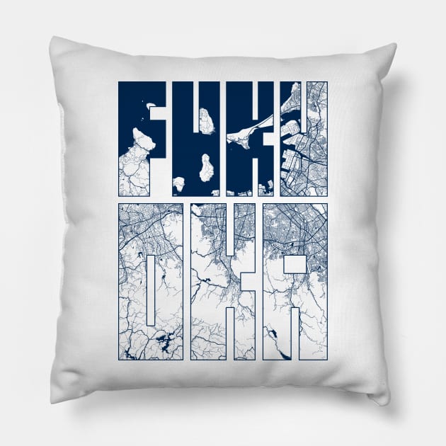 Fukuoka, Japan City Map Typography - Coastal Pillow by deMAP Studio