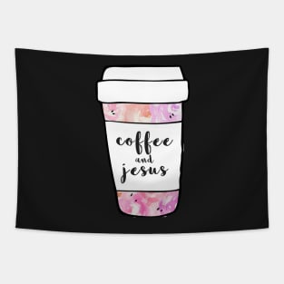 Coffee and Jesus Watercolor Mug Tapestry