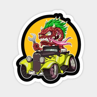 DigiRods Gremlin Mechanic Monster Driver Yellow 1930's Custom Hot Rod Shifter Cartoon Car Magnet