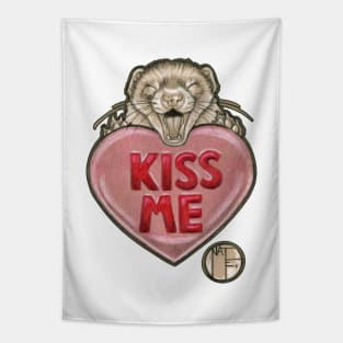 Kiss Me Ferret With Candy Heart - Dark Outlined Version Tapestry