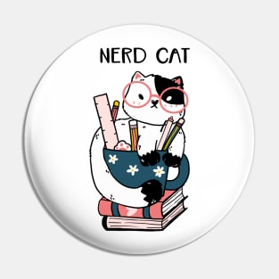 Nerd cat hand drawn Pin