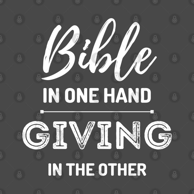 Bible in one Hand, giving in the other by Kikapu creations