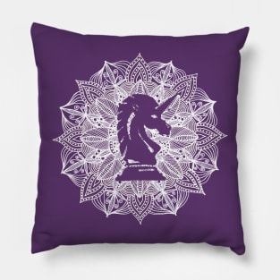 Mandala Circle Chess Knight Unicorn Pillow