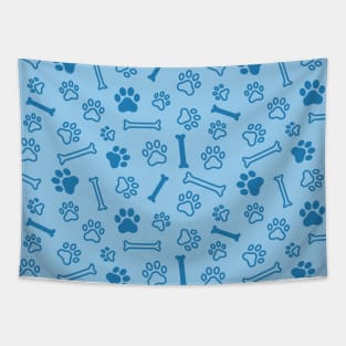 Pet - Cat or Dog Paw Footprint and Bone Pattern in Blue Tones Tapestry