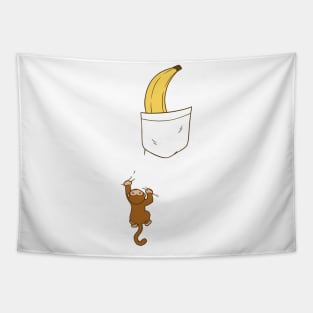 Banana Craze - Pocket Monkey Climbing to Get Its Snack Tapestry