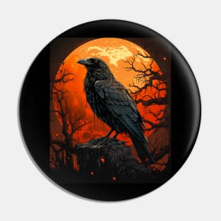 Red Moon Raven Black Crow Pin