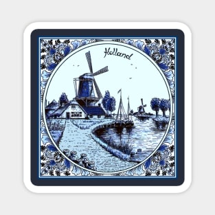 Dutch Blue Delft Sailboats and Windmills Print Magnet