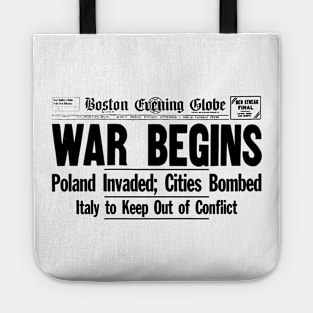 War Begins - WW2 Newspaper Tote