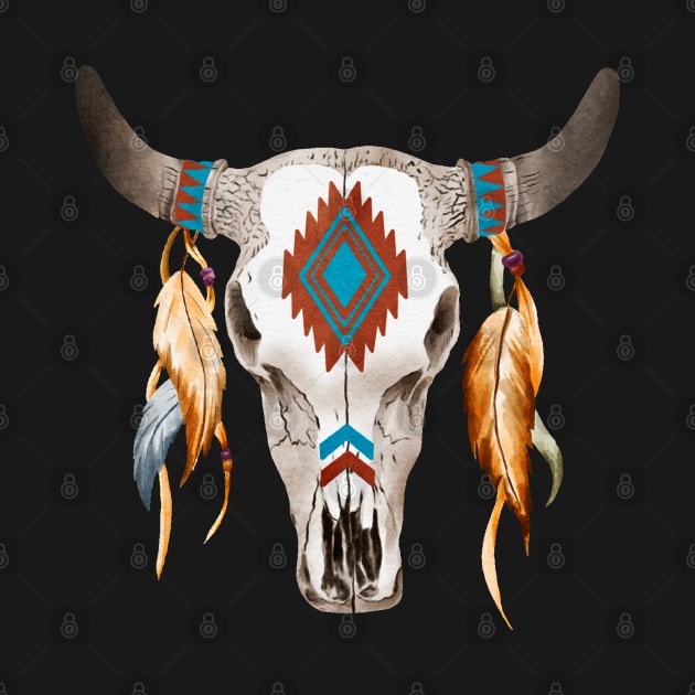 WESTERN DECORATED COW SKULL by KutieKoot T's