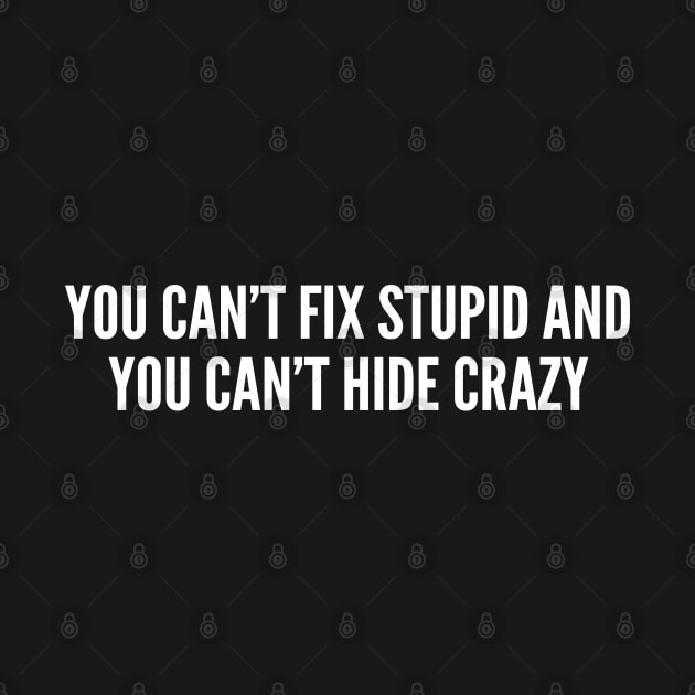 You Can't Fix Stupid And You Can't Hide Crazy - Funny Joke Statement Humor Slogan Quotes Saying Awesome Cute by sillyslogans