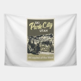 Grey Vintage Park City Utah Ski Poster Tapestry