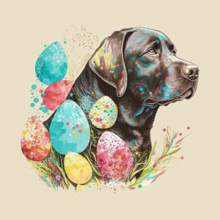 Brown Chocolate Labrador Retriever Easter Egg Spring Floral Watercolor Painting Dog Lover Art T-Shirt