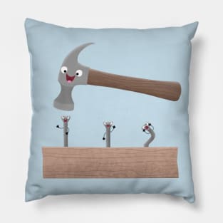 Cute, funny hammer and nails woodwork cartoon illustration Pillow