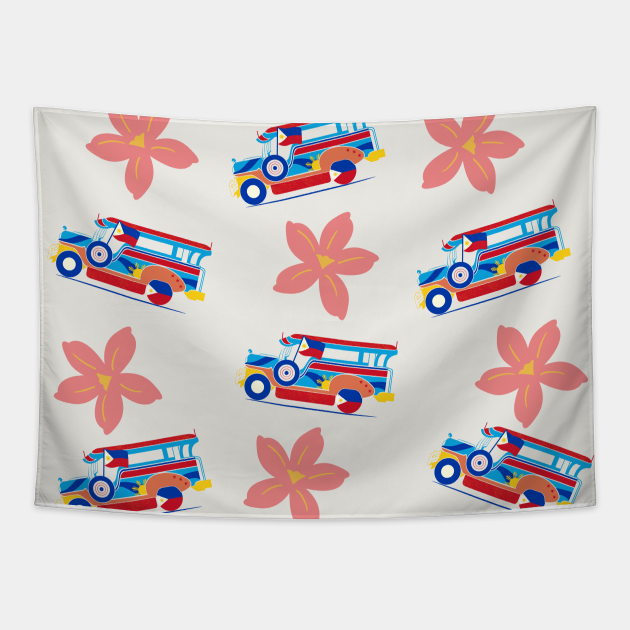 Philippine Jeepney and Sampaguita Philippines Tapestry TeePublic