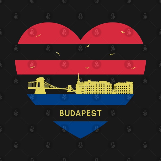 Hungary Skyline cityscape Heart Shape Birds Flying Budapest by Msafi