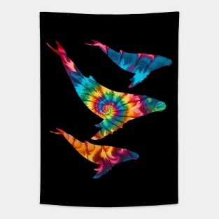 Humpback Whales rainbow Tie Dye Pattern Tapestry