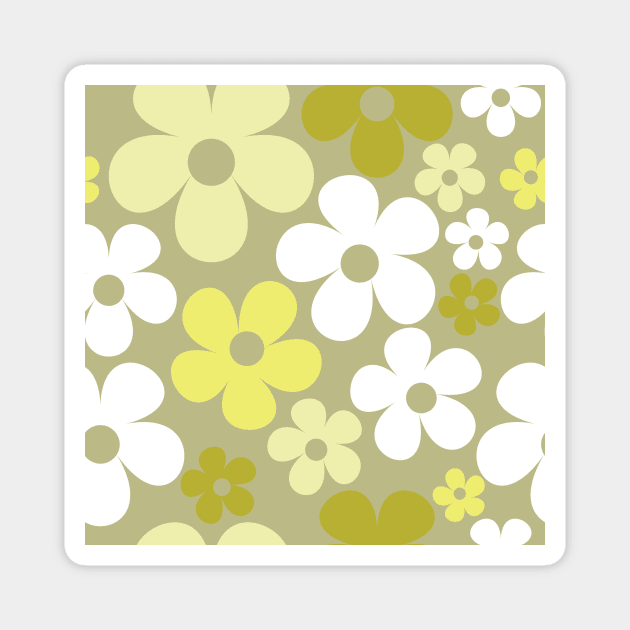 Hippie Floral Gray Green Yellow Flower Border Seamless Pattern Magnet by 2CreativeNomads