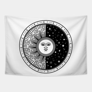 Sun Face, Stars And The Wheel Of Zodiac Tapestry