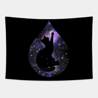 Cat reaching for the stars in a waterdrop, fantasy art Tapestry