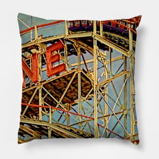 Riding The Famous Cyclone Roller Coaster Pillow