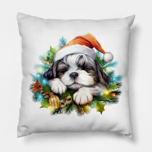 Lazy Shih Tzu Dog at Christmas Pillow