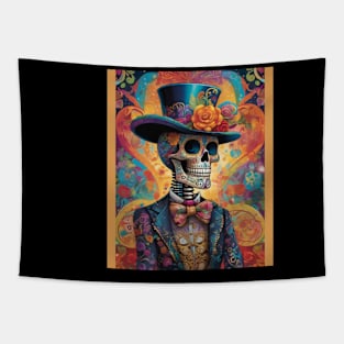 Dia de los Muertos Dapper Skeleton: Vibrant Celebration Tapestry