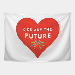 Kids are the Future Red heart Typography Children design Tapestry