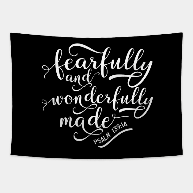 Fearfully and wonderfully made, Psalm 139:14, Bible verse Tapestry by TheBlackCatprints