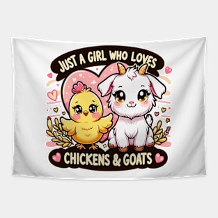 Adorable Chicken and Goat Love Tapestry