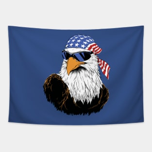 4th of July - Patriotic Eagle with Glasses - Flag USA - Sticker Tapestry