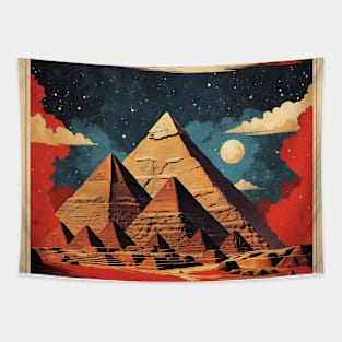 Egypt Pyramids of Giza Starry Night Vintage Poster Travel Tourism Tapestry