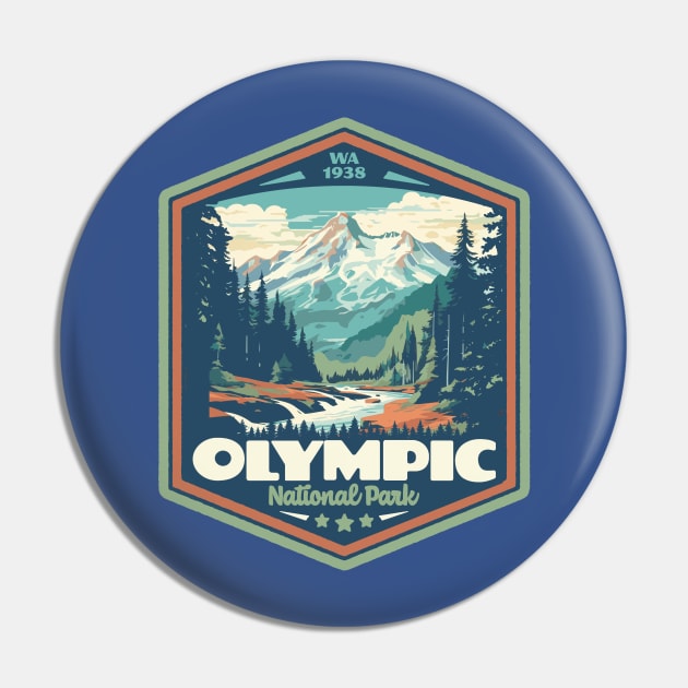 Olympic National Park Vintage WPA Style Outdoor Badge Pin by GIANTSTEPDESIGN