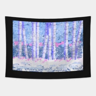 ABSTRACTED SNOW AND BIRCH TREES Tapestry