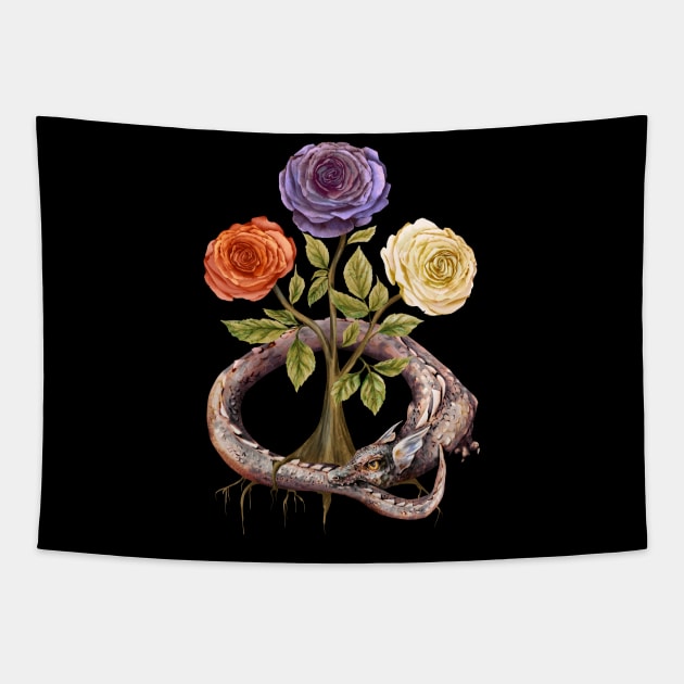 Roses and the world serpent Tapestry by Sitenkova