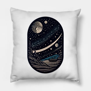 An award winning linocut of viking space force in the stars 1 Pillow