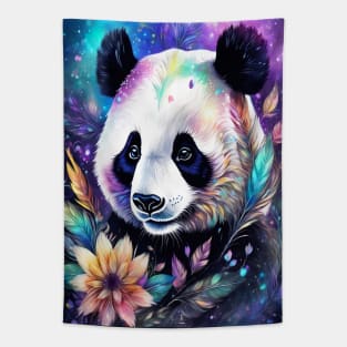 Fantasy, Watercolor, Panda Bear With Flowers and Butterflies Tapestry