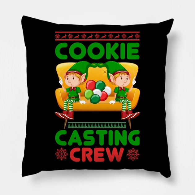 Cookie Casting Crew Funny Ugly Xmas Ugly Christmas Pillow by fromherotozero