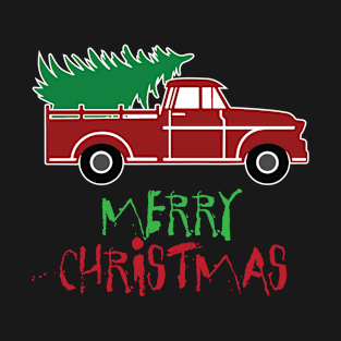 Red Truck Merry Christmas Tree Vintage Red Pickup Truck T-Shirt