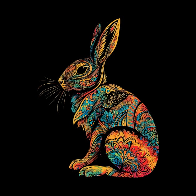 Colorful Mandala Easter Rabbit Drawing - Unique Artwork by TeeTrendz