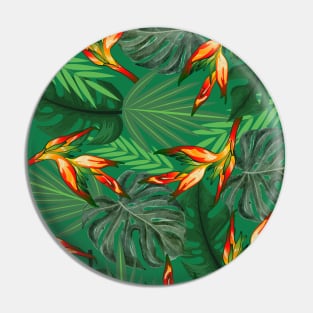 Vibrant Tropical Leaves Green Pattern Pin