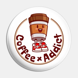 Coffee cup cartoon character, Coffee addict. Pin