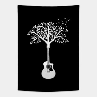 Acoustic Guitar Tree Dark Theme Tapestry