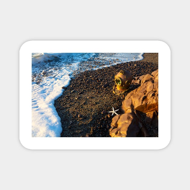 Diving Helmet And Seafoam Magnet by photogarry