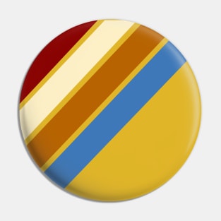 Retro, Vintage Diagonal Stripe Pattern, Crimson, Cream, Orange and Blue on Yellow Pin