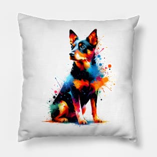 Vibrant Lancashire Heeler in Abstract Splash Art Pillow