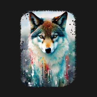 Wolf portrait painting art for wildlife lover T-Shirt