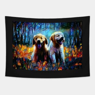 Golden Labrador Puppies - Autumn Colors Background Tapestry