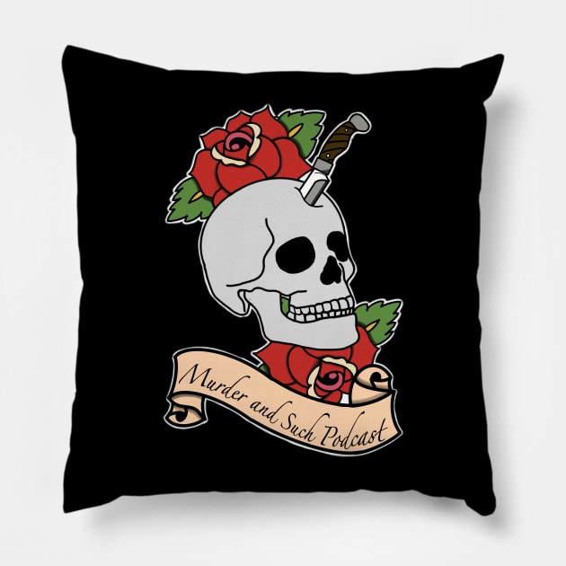 Memento Mori (DARK SHIRT - BACK ONLY) Pillow by Murder and Such Podcast