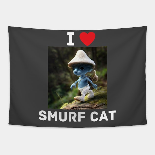 Funny blue mushroom Cat Meme we love live lie Tapestry by BobaPenguin